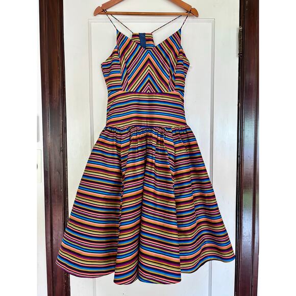 Tracy Reese Multicolor Striped Silk Party Cocktail Dress— Size XS / Small - Picture 1 of 6